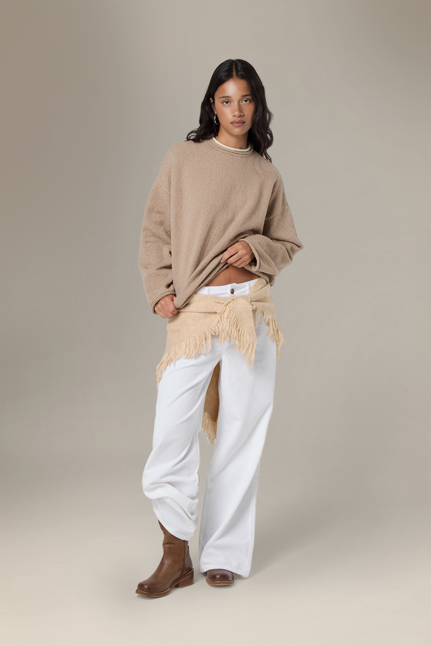 Parker Layered Knit Jumper in Beige